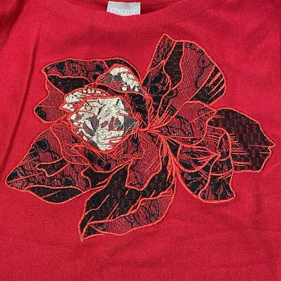 Chico Sweater Women Size 1 M Flower Embroidery Applique Patch Casual Comfy Boho - Picture 6 of 10
